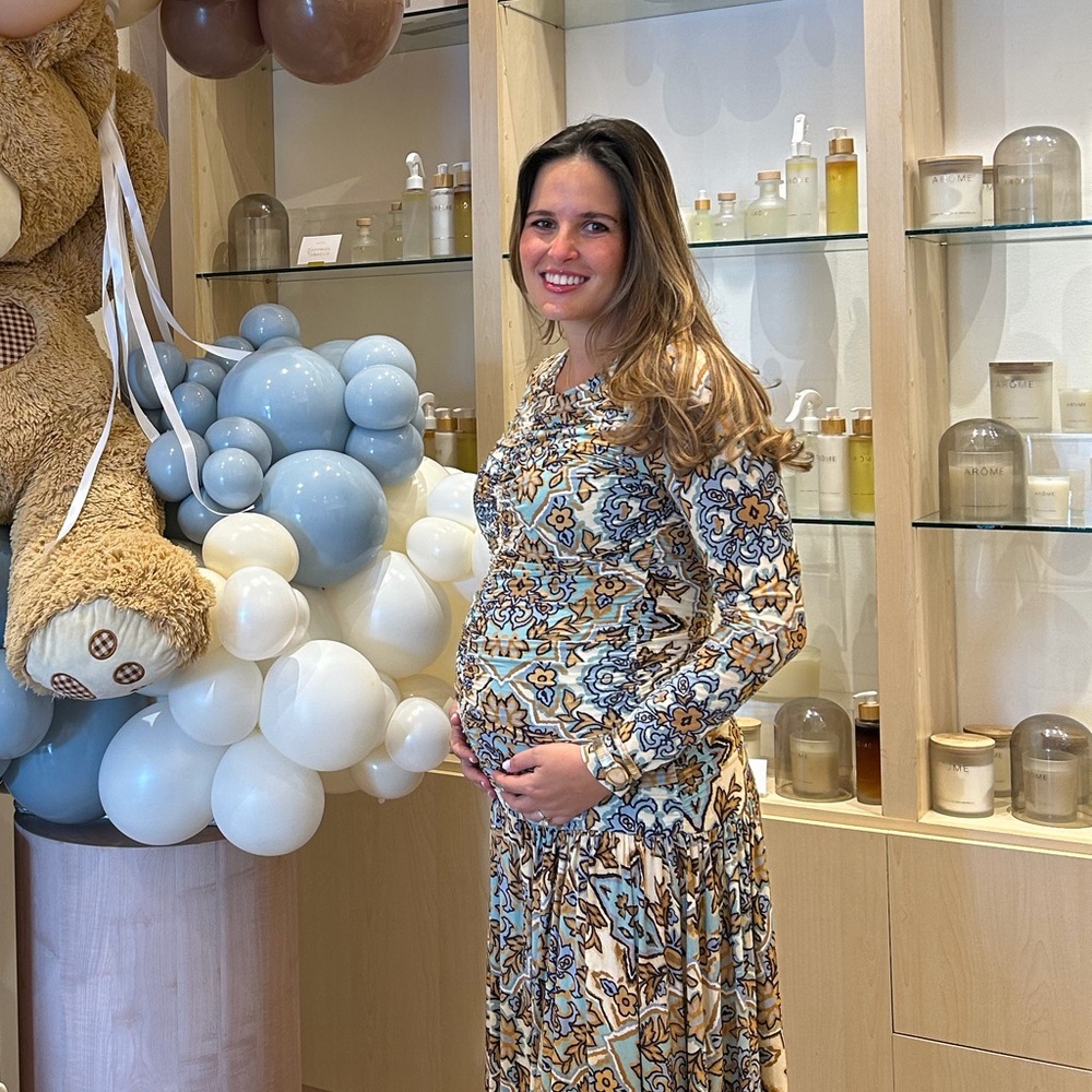 FARM Rio Beige, Blue and Tan Paisley Midi Dress